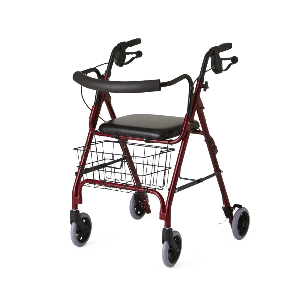 EA/1 Medline Deluxe Rollator, Blue, Curved Back, Weight Cap 250lbs