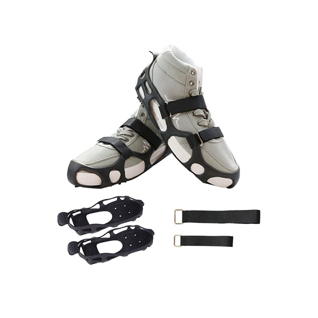 步行牵引防滑钉冰雪握把和胎面防滑 24 钢桩冰爪鞋/靴雪冰优质 TPE 材料